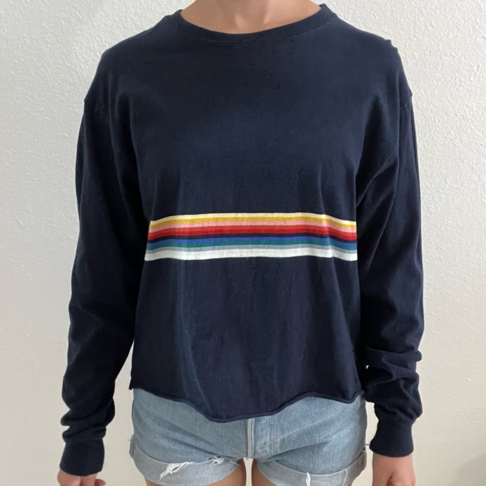 Brandy Melville John Galt Navy Rainbow long sleeve shirt.